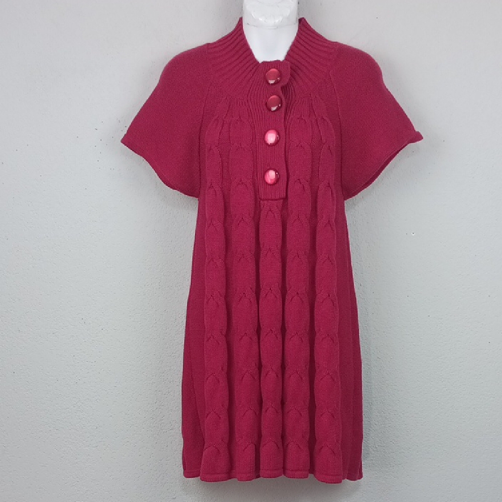 Hanna Short Sleeve Pink Cable Knit Sweater Dress / Tunic sz L  Babydoll Y2k